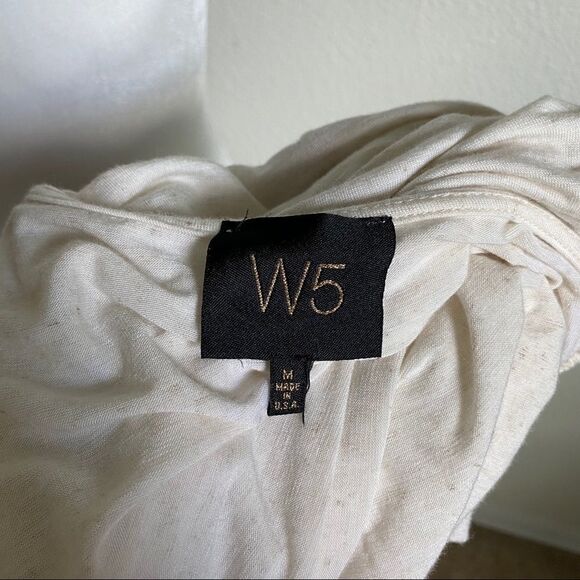 W5 Off White Front Tie Floral Embroidery Short Sleeve Top Stretch Relaxed M boho - Picture 8 of 8